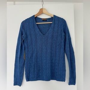 Massimo Dutti 100% Linen Lightweight Cableknit Knit Top Sweater, blue S